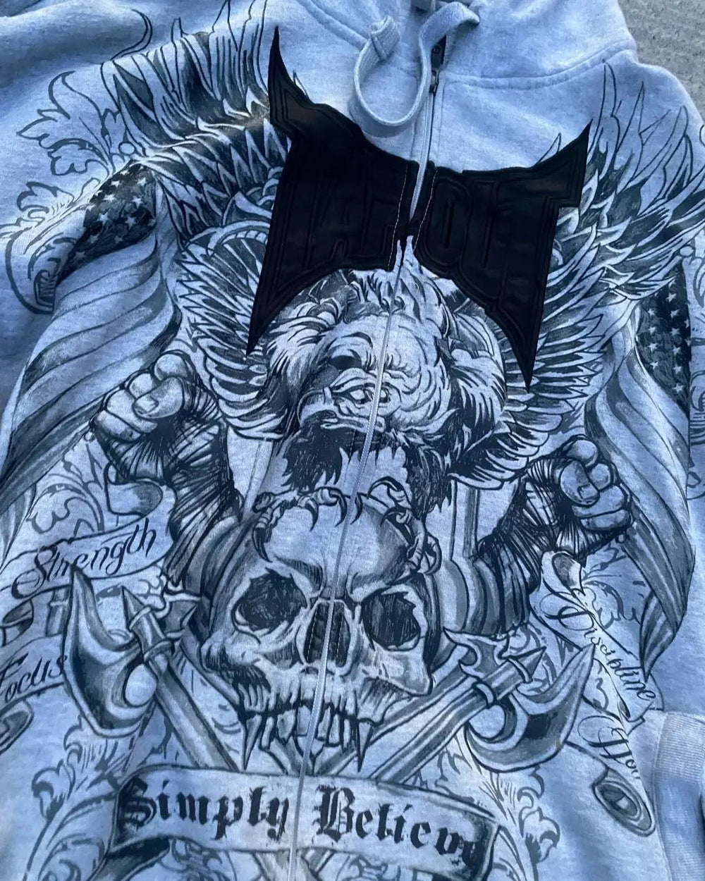 Dark Skull Print Grey Zip Hoodie