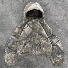 American Gothic Print Zipper Hoodie gray1 / M