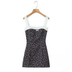Flower Print Embroidery Lace Slash Collar Mini Dress
