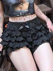 Chuckle Lace Bow Patchwork Skirt Black / S