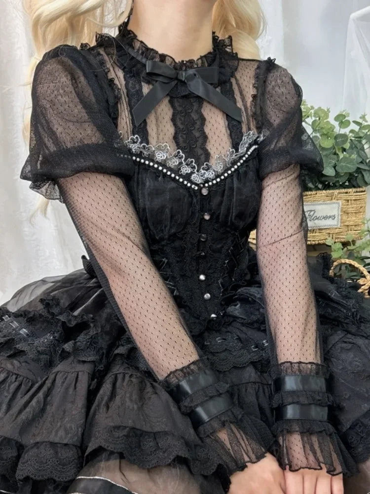 Transparent Embroidered Lace Top Black / S