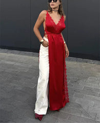 Lace Satin Patchwork High Split Maxi Dress