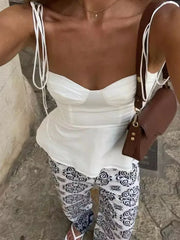 White Smocked Strappy Ruffle Solid Camisole