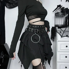 Solid Drawstring Ruched Mini Skirt