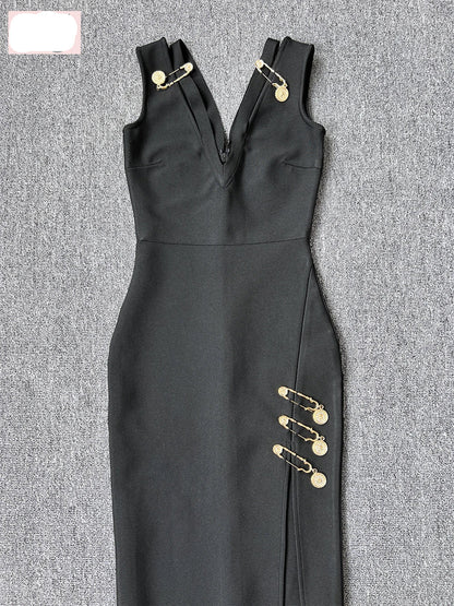 Sleeveless V Neck Bandage Long Dress