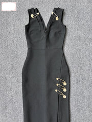 Sleeveless V Neck Bandage Long Dress