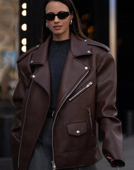 Full Sleeve Locomotive Zippers Leather Jackets