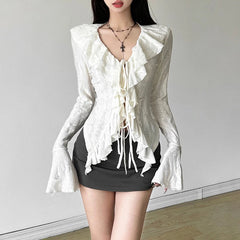 Enchantedcore Frilled Plunging-neck Blouse white / S