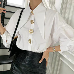White Shirt With Large Gold Buttons