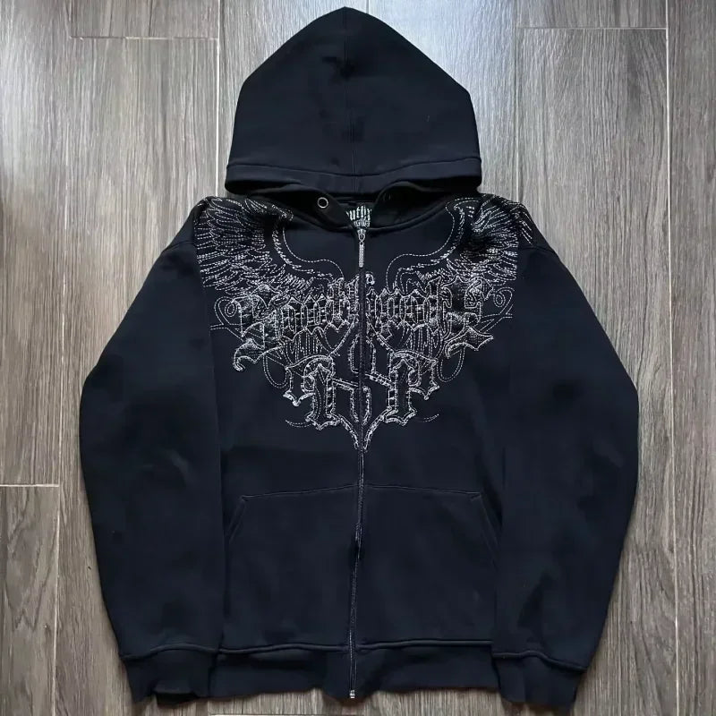 Dark Skull Oversized Zipper Hoodie black2 / S
