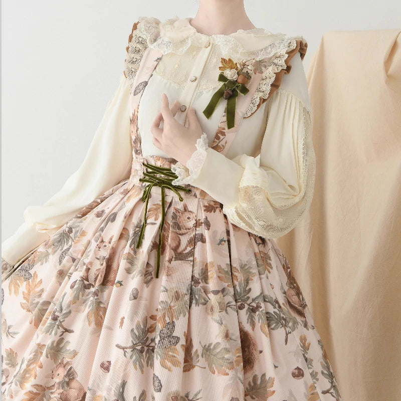 Antique Lace Frill Gigot Sleeve Blouse Beige / S