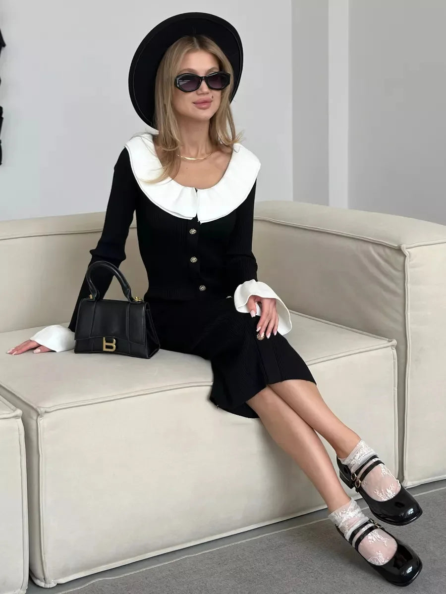 Patchwork Contrast Ribbed Midi Dress