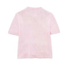 Women's Pink Short Sleeve Rhinestone Cardigan
