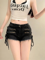Torn Fastener Denim Short Black / S