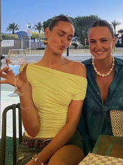 Slash Neck Shirring Bandage Solid Top