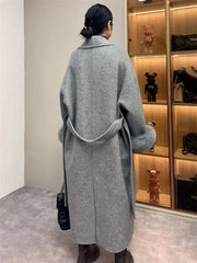 Lace-Up Fur Fluffy Lapel Long Sleeve Overcoat