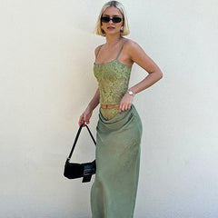 Women's Printed Spaghetti Strap Maxi Skirt Set