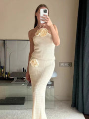 Knitted Crochet Slim Halter Beachwear Cover-Up Dress