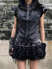 Trim Puffy Frilly Skirt Black / XS