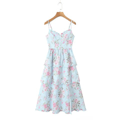 Print Cross Lacing up Back Slit Midi Dress