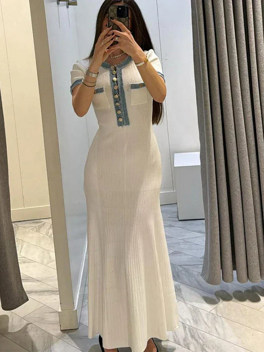 Pleated Knit Maxi Dress