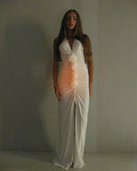 White Floral Halter Sleeveless Ruffled Long Dress