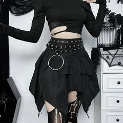 Solid Drawstring Ruched Mini Skirt