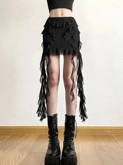 Mesh Patchwork Ruffled Mini Skirt
