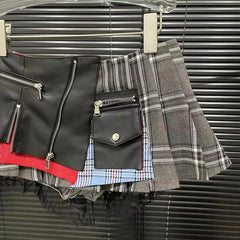 Cotton Lace Patchwork Plaid Skirt