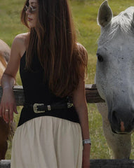 Contrast Patchwork Halter Backless Long Bodycon Dress