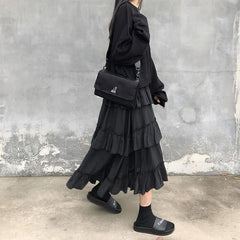 Gothic High Low Ruched Ruffle Skirt