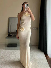 Knitted Crochet Slim Halter Beachwear Cover-Up Dress