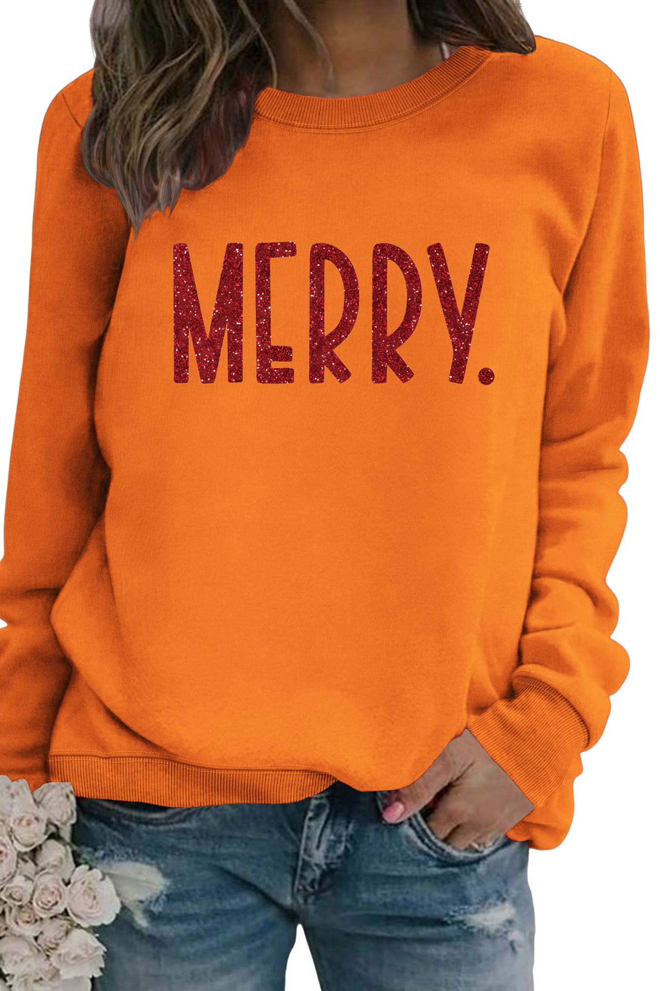 Sequin MERRY Print Sweatshirt