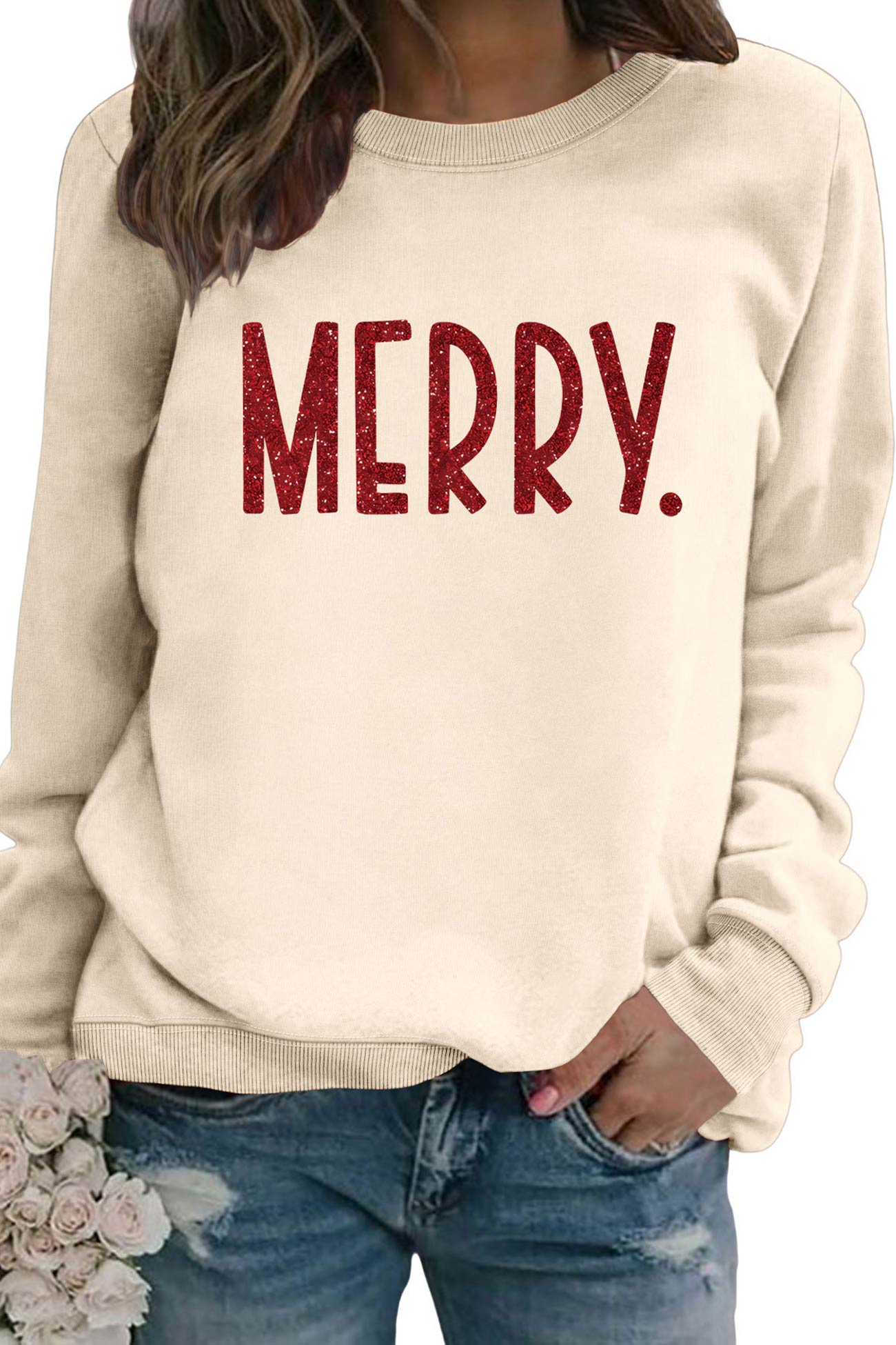 Sequin MERRY Print Sweatshirt