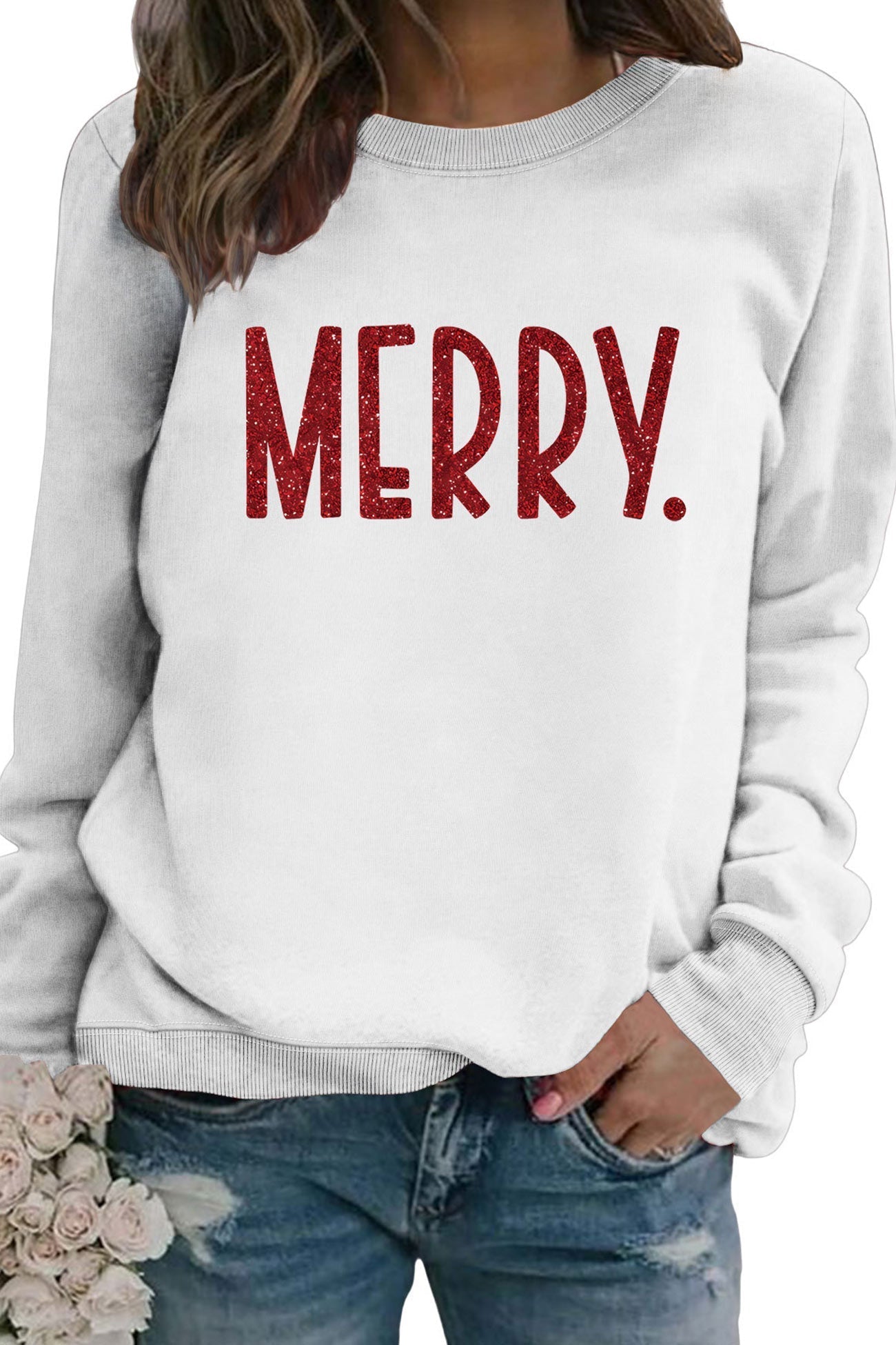 Sequin MERRY Print Sweatshirt