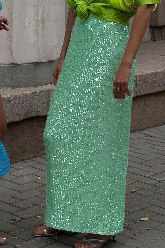 Sequins Back Slit Midi Skirt