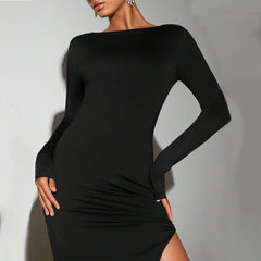 Socialite Dress  round Neck Bare Back Design Mid Length Dress
