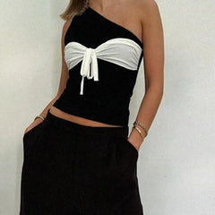 Patchwork Lacing Black White Top