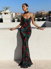 Floral Print Backless Maxi Dress