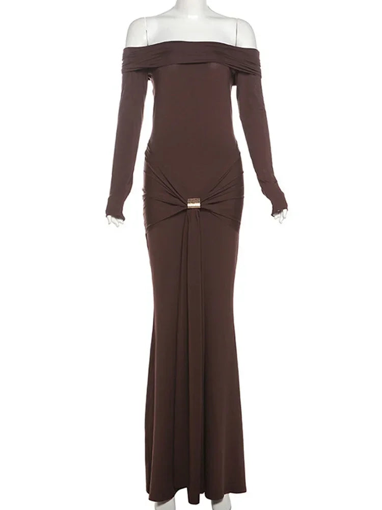 Off The Shoulder Pleated Full Sleeve Dress