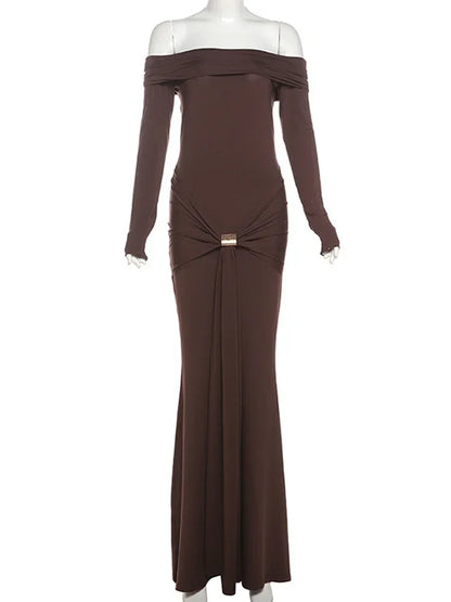 Off The Shoulder Pleated Full Sleeve Dress