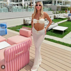 Bikini Set with Maxi Dress Cover Up Three Piece Swimsuit white / S