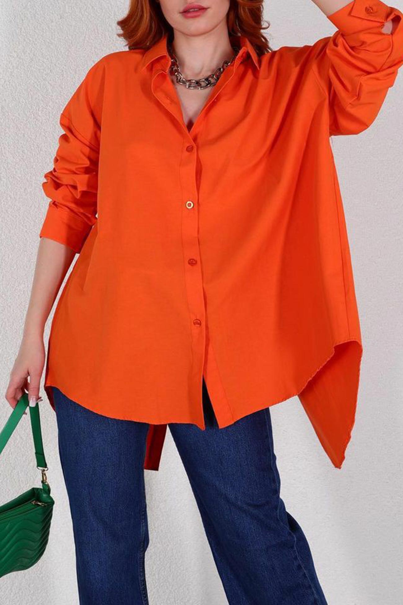 Single-breasted Back Slit Solid Blouse