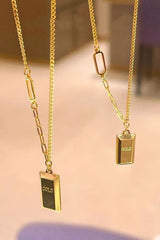 Small Gold Brick Pendant Necklace