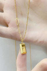 Small Gold Brick Pendant Necklace