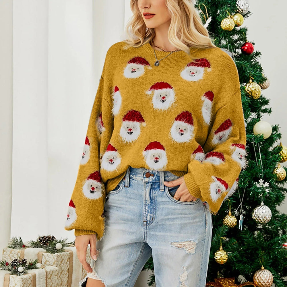 Christmas Santa Claus Print Knitted Sweater Sweaters-L