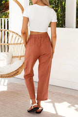 Solid Color Elastic Waist Long Pants