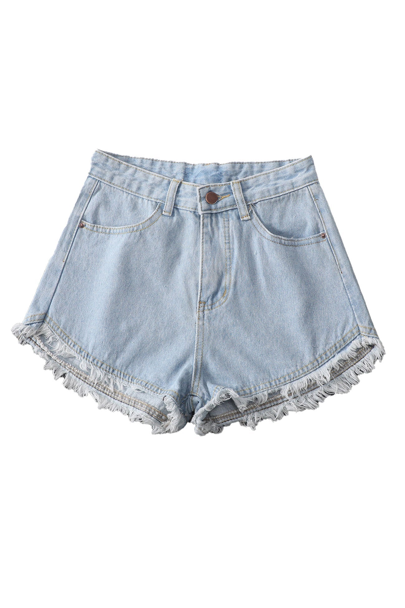 Solid Color Frayed-Hem Denim Shorts