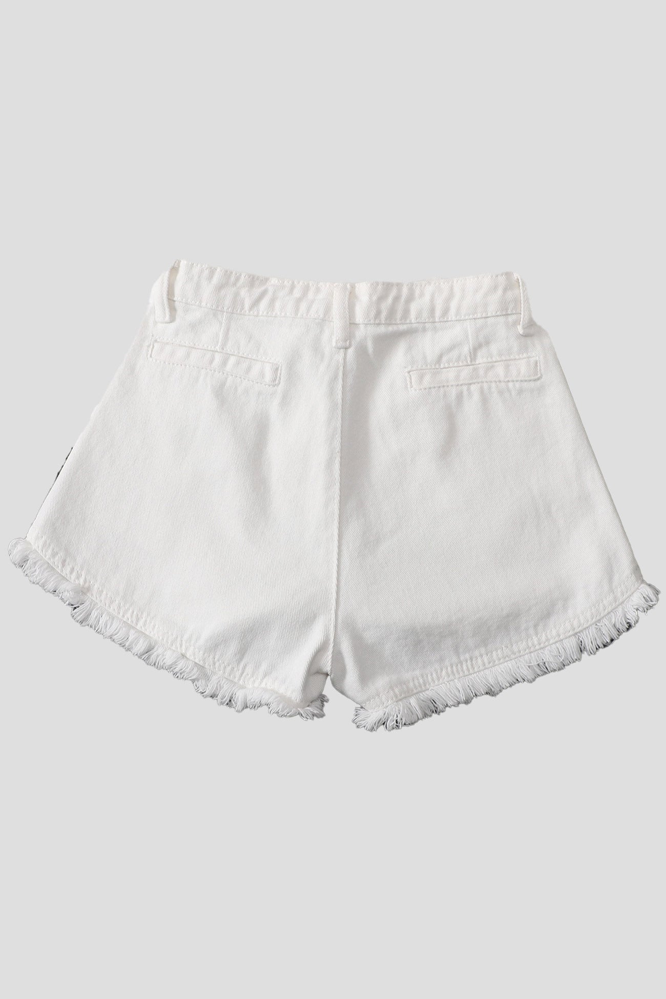 Solid Color Frayed-Hem Denim Shorts