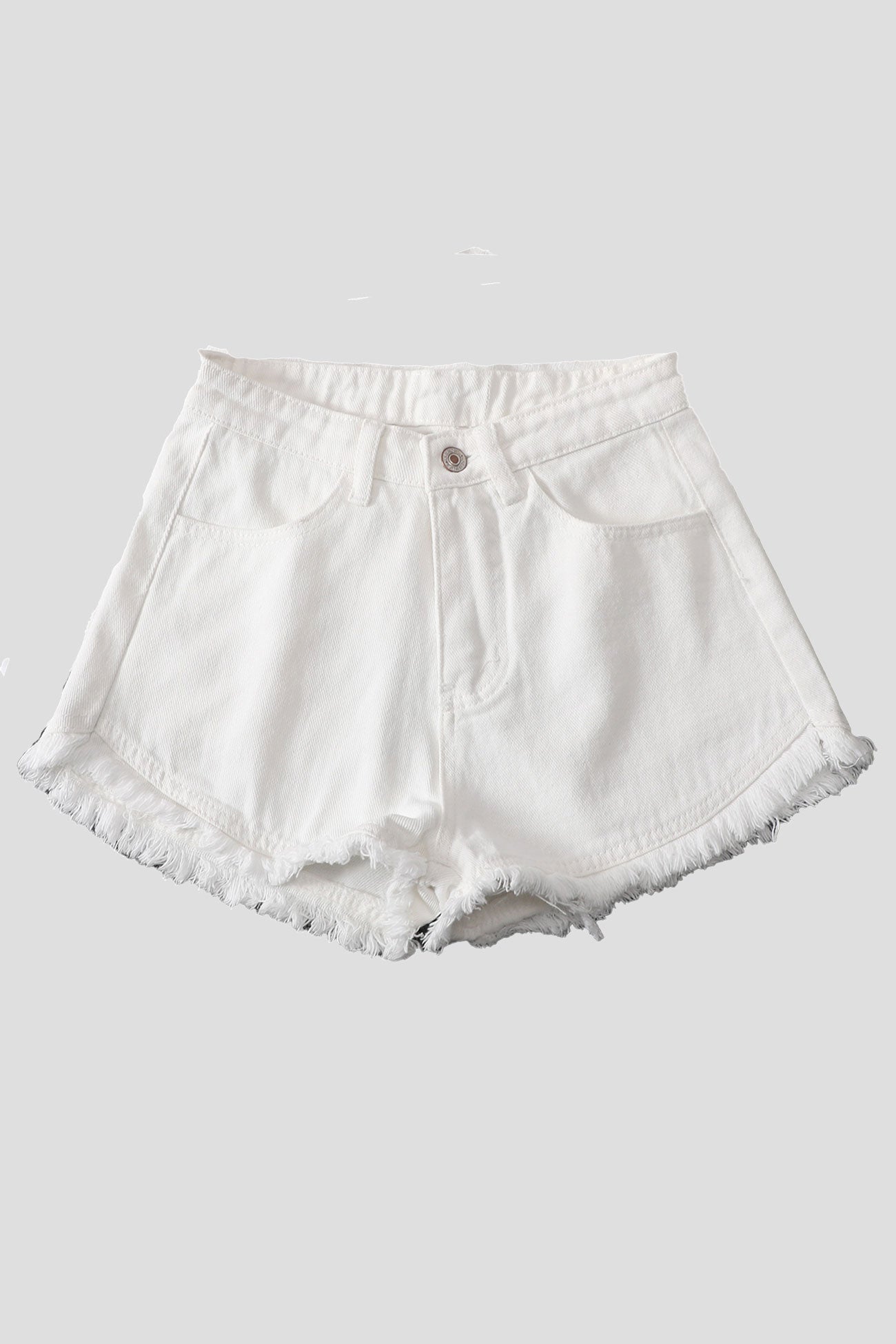 Solid Color Frayed-Hem Denim Shorts